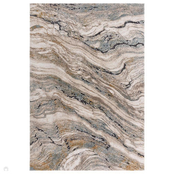 Mirage Wave Modern Abstract Soft Hi-Lo Textured High-Density Pile Light Grey/Slate Blue/Ivory/Charcoal/Ochre Rug-Asiatic Carpets-Rug Love - The Most Loved Rug Store